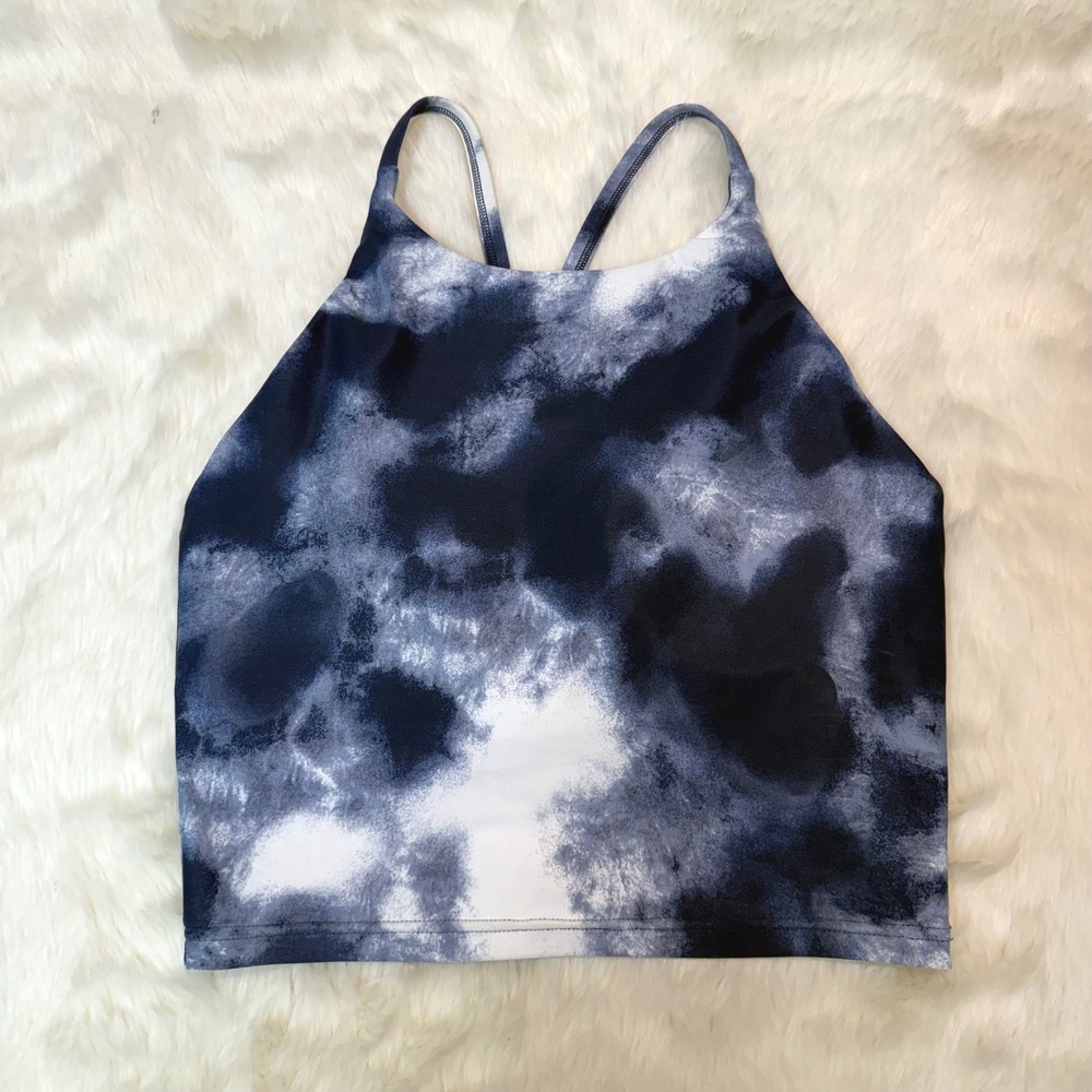 Old Navy Sports Bra Women S Navy Blue Tie Dye Powersoft High Neck Racerback Crop